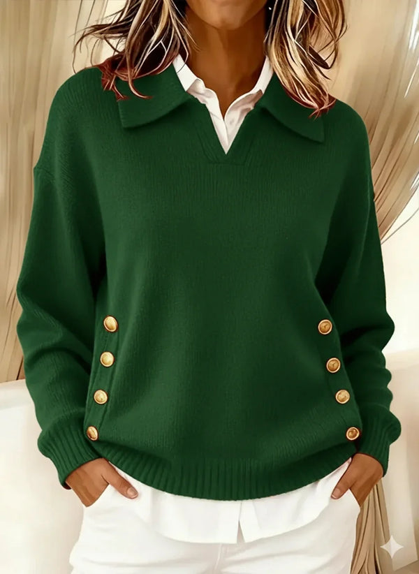 VARIETTE | COLLARED V-NECK KNIT SWEATER