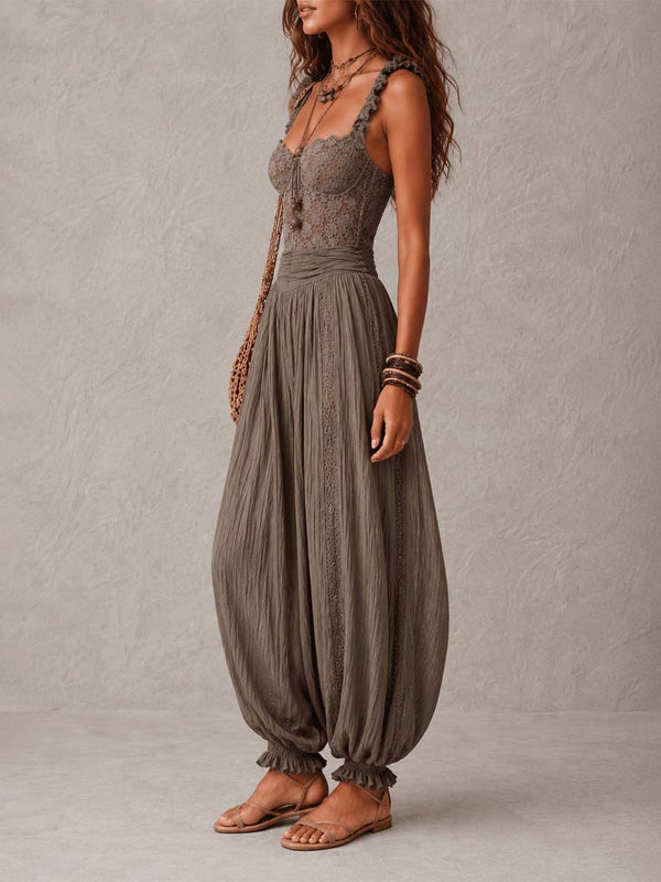 Wanda | Grey Jumpsuit with Lace, Bandeau, and Pleated Sarouel Pants