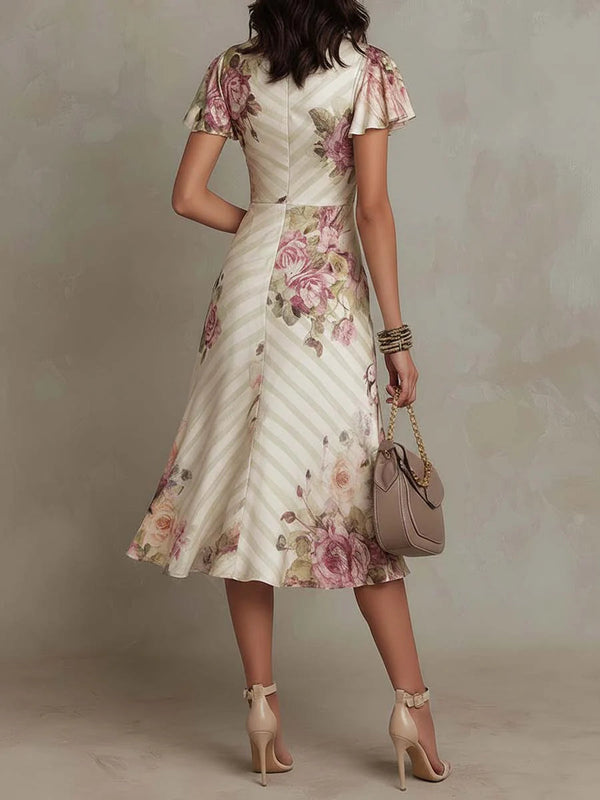 Margaret | Vintage Floral Satin Midi Dress