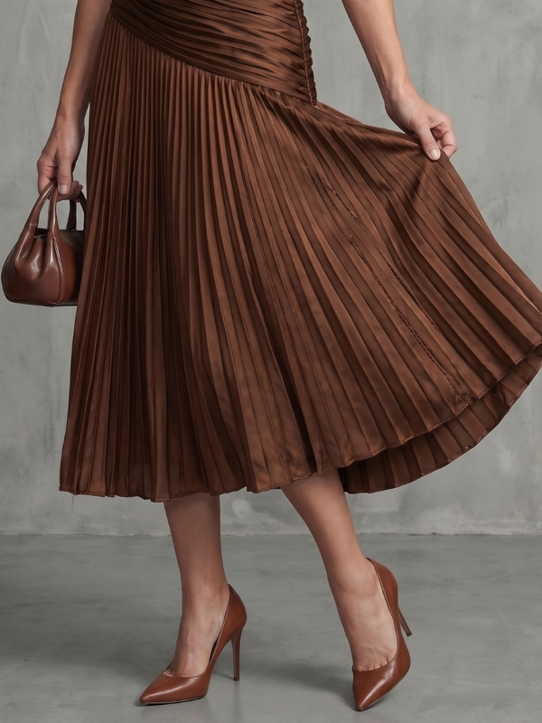 Theodora | Striped Midi Dress with Pleated Waist