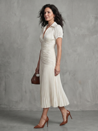 Theodora | Striped Midi Dress with Pleated Waist