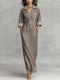 MAREN | TAUPE STRIPED LINEN-BLEND MAXI DRESS