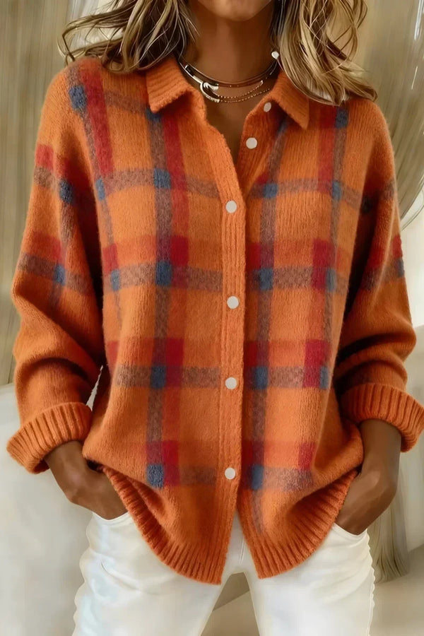 Megan | Knit Plaid Cardigan with Buttons