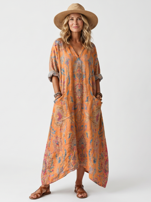 Réjane | Oversized Midi Dress with Notch Collar and Large Pockets