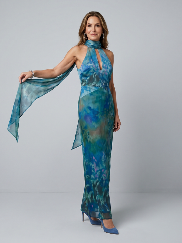 Juniper | Sleeveless Halter Maxi Dress with Keyhole Cutout