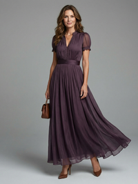 Elia | Maxi Dress with Gathered Waist and Keyhole Opening