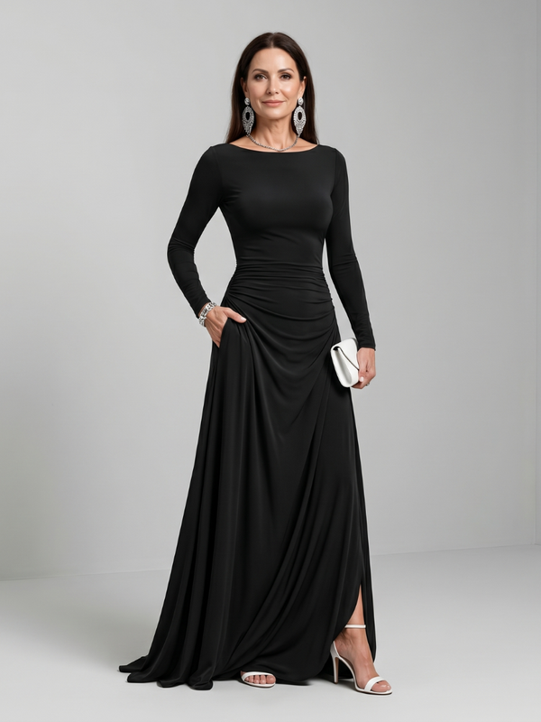 Gyram | Airy Maxi Dress with Long Sleeves and Bateau Neckline