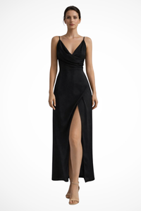 Selvara | Women’s Wedding Guest Slit Maxi Dress with Draped Bodic