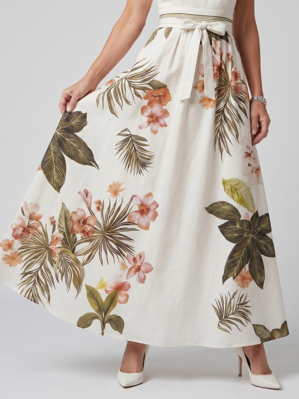 Meadow | Draped Halter Maxi Dress with Botanical Panels