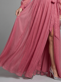 Meredith | Sheer Airy Wrap Maxi Dress with Long Sleeves