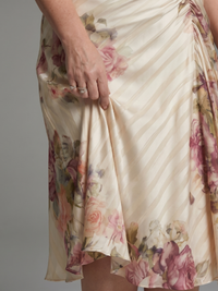 Katarina | Wrap Midi Dress with Flutter Sleeves and Floral Stripe Pattern