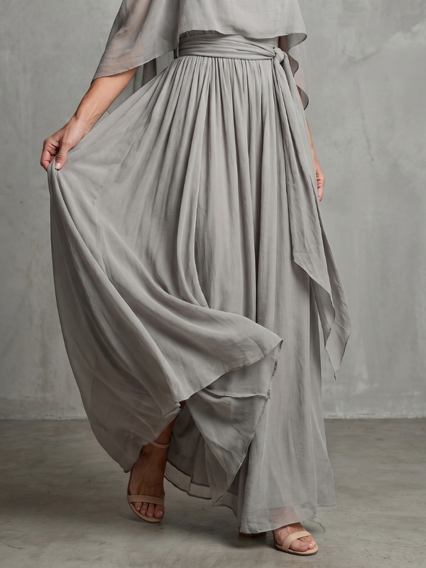Marisol | Set with Tiered Draped Off-Shoulder Top and Wide-Leg Trousers