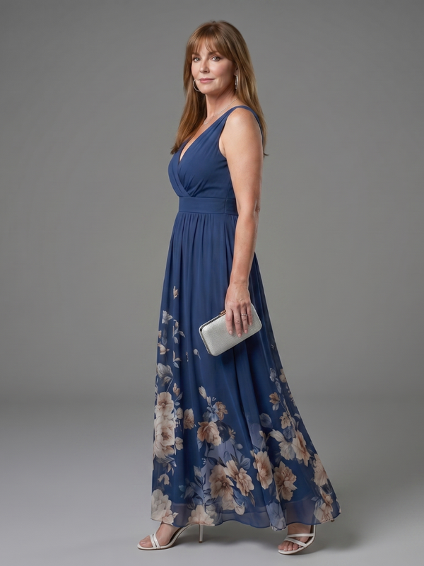 Clarissa | Sleeveless Midi Dress with V Neckline and Soft Floral Hem