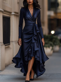 Palma | Draped Satin Maxi Dress with Ruffles