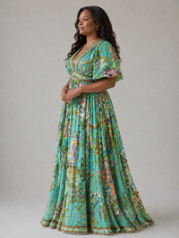 Violet & Grace | Airy Maxi Dress with Puff Sleeves and V Neckline