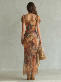 Ciel | Midi Dress with Ruffle Sleeves, Ruching, and Slit