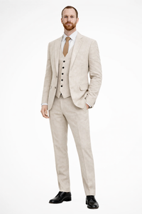Clifton | Men Linen Three Piece Wedding Guest Suit Blazer Trousers and Waistcoat Set