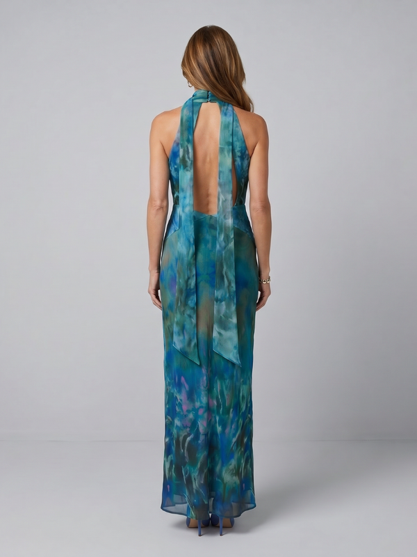 Juniper | Sleeveless Halter Maxi Dress with Keyhole Cutout