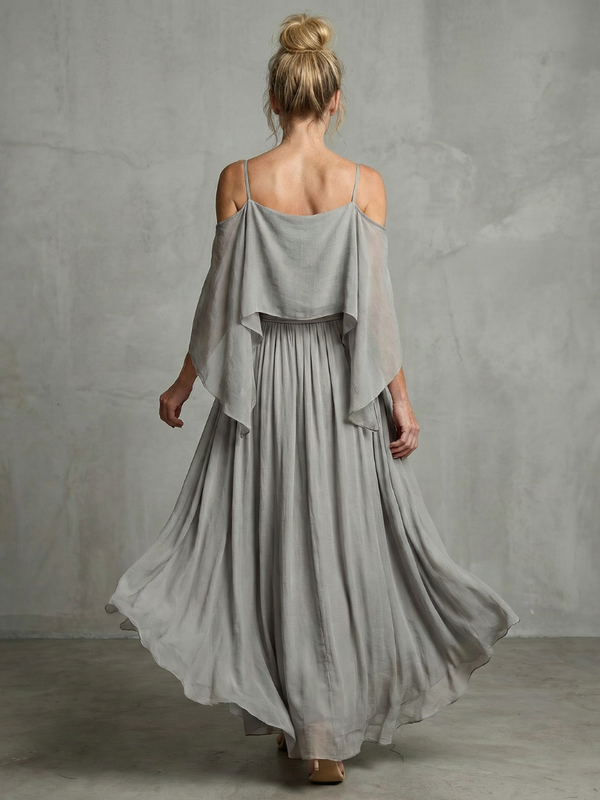 Marisol | Set with Tiered Draped Off-Shoulder Top and Wide-Leg Trousers