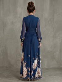 Ziva | Maxi Dress with Pleated Sheer Sleeves