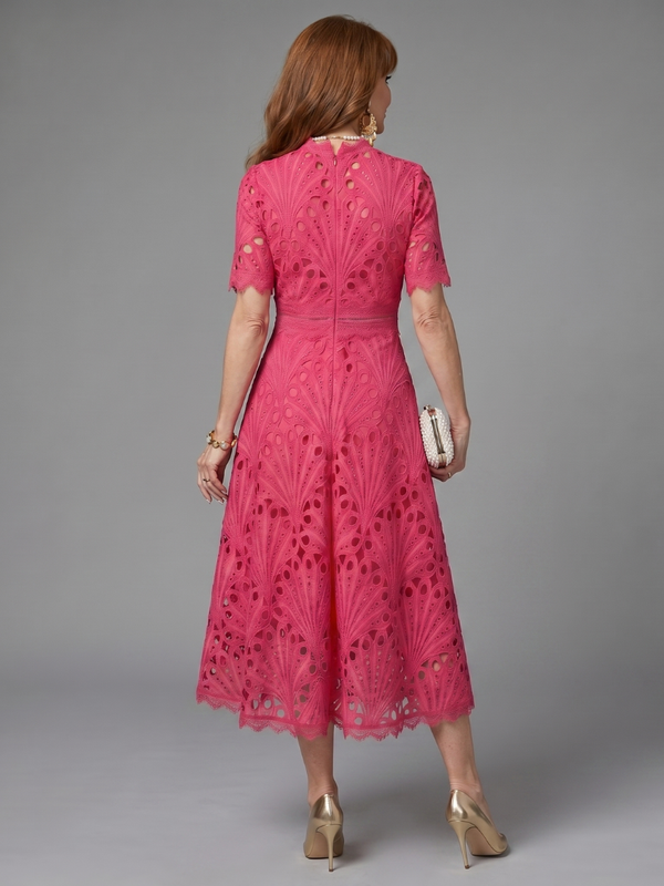 Juno | Midi Dress with Short Sleeves, Eyelet Lace, and Fitted Waist