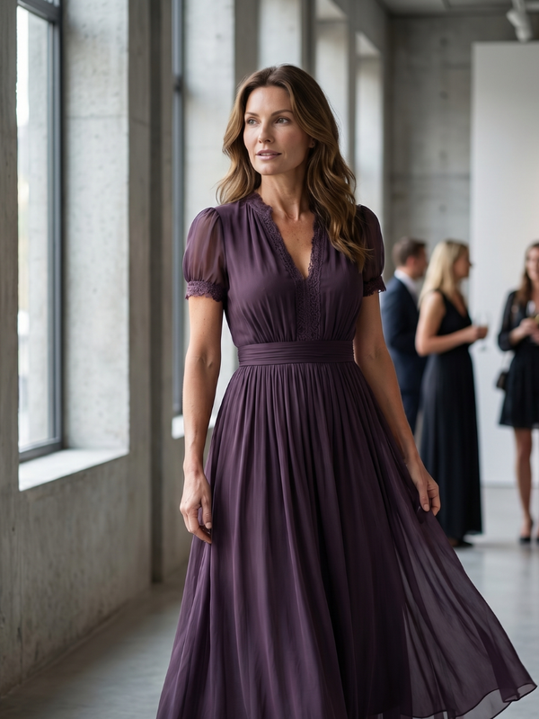Elia | Maxi Dress with Gathered Waist and Keyhole Opening