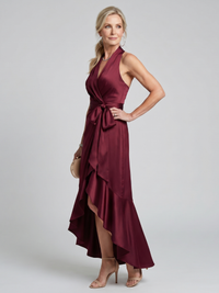 Honora | Wrap Midi Dress with Halter Neckline and Asymmetric Hem