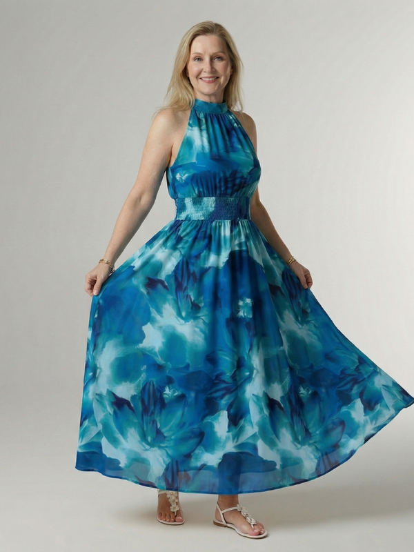 Sylin | Halter Midi Dress with Ruching