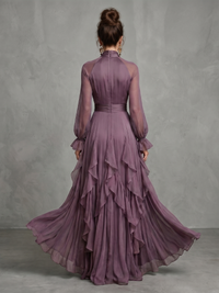 Demetria | Tiered Maxi Dress with Tie Neck and Ruffles