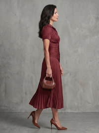 Theodora | Striped Midi Dress with Pleated Waist