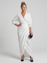 Fable | Wrap Midi Dress with Long Sleeves and Overlapping Skirt