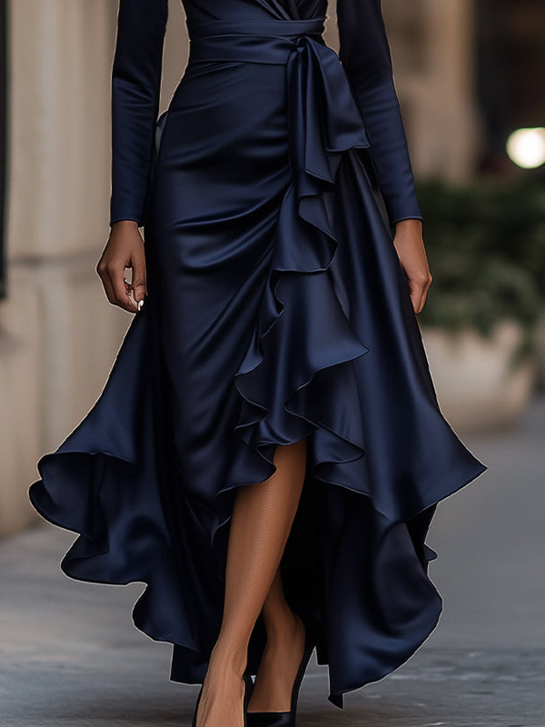Palma | Draped Satin Maxi Dress with Ruffles