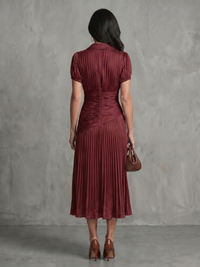 Theodora | Striped Midi Dress with Pleated Waist