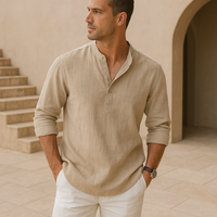 Λευκό henley πουκάμισο Blake με όψη λινού