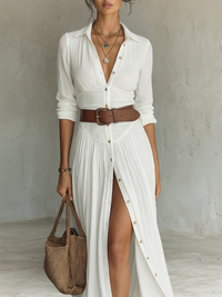 Constance | Long Maxi Dress with Notch Collar and Long Sleeves
