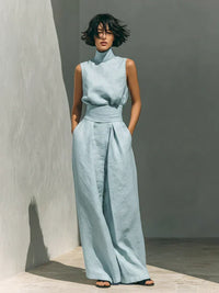 Florine | Sleeveless Top and Wide Trousers Set in Cotton and Linen