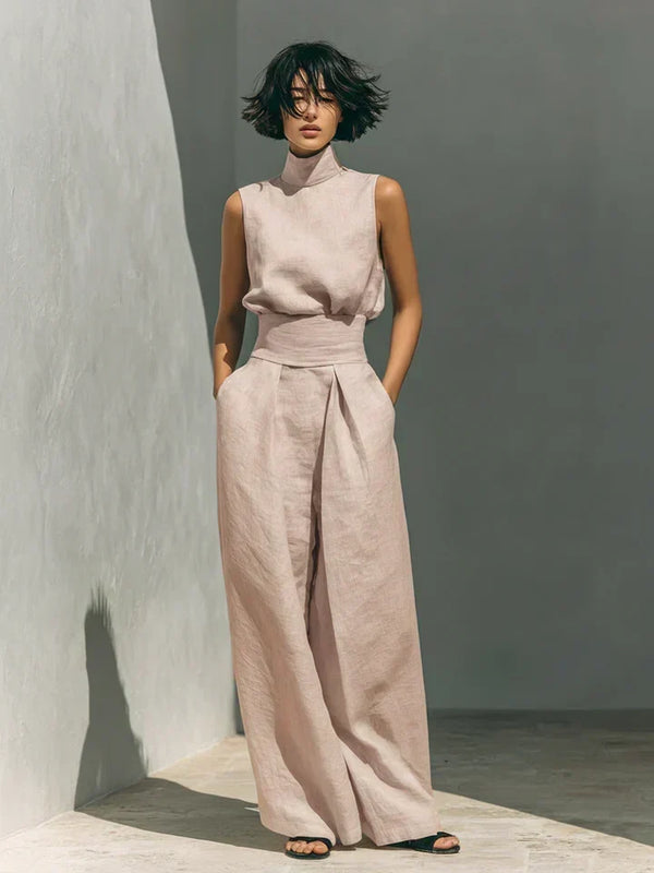 Florine | Sleeveless Top and Wide Trousers Set in Cotton and Linen