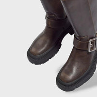 Tall Flat Cowboy Boots with Buckle