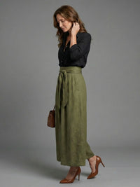 Vera | Two-Piece Set with Black Blouse and Olive Midi Skirt