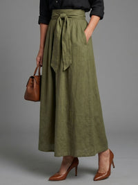 Vera | Two-Piece Set with Black Blouse and Olive Midi Skirt