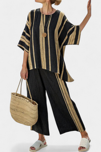 Γυναικείο σετ Brielle με oversized ριγέ τοπ και λινό παντελόνι