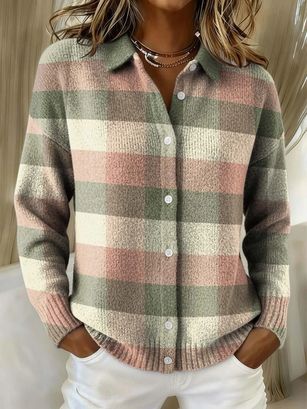Grace | Pastel Knit Plaid Cardigan