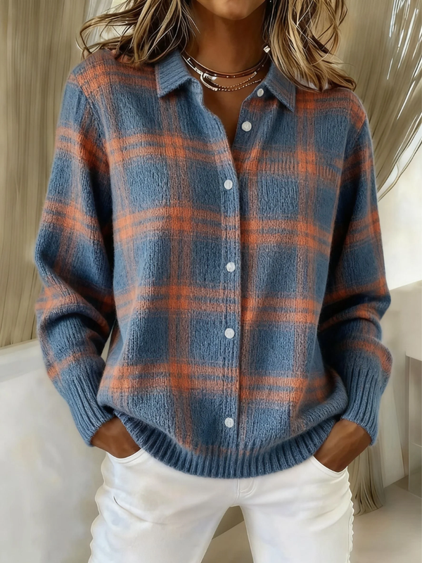 Zafira | Warm Blue Plaid Cardigan