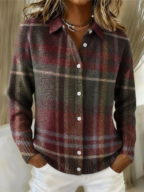 Eleanor | Classic Knit Plaid Cardigan