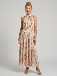 Violet & Grace | Floral Midi Dress with Halter Neckline