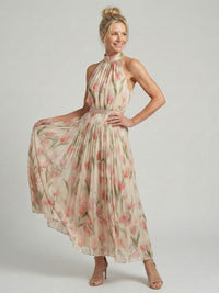 Violet & Grace | Floral Midi Dress with Halter Neckline
