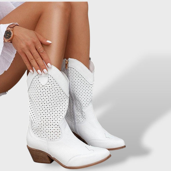 Women's Cutout Cowboy Boots with Block Heel
