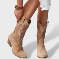 Women's Cutout Cowboy Boots with Block Heel