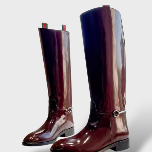 Women's Patent Knee-High Boots with Low Heel