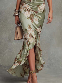 Anastasia | Long Satin Dress with Floral Print